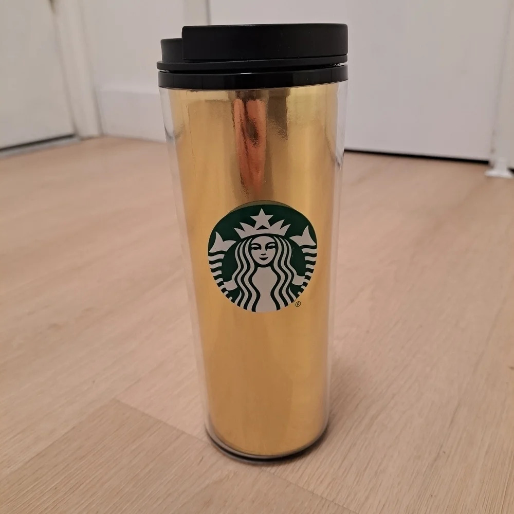 Starbucks Coffee Gold ‎ 16oz Tumbler 2021 Twist Lid Collectible Bottle Thermos